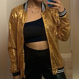 GOLD SEQUIN BOMBER JACKET